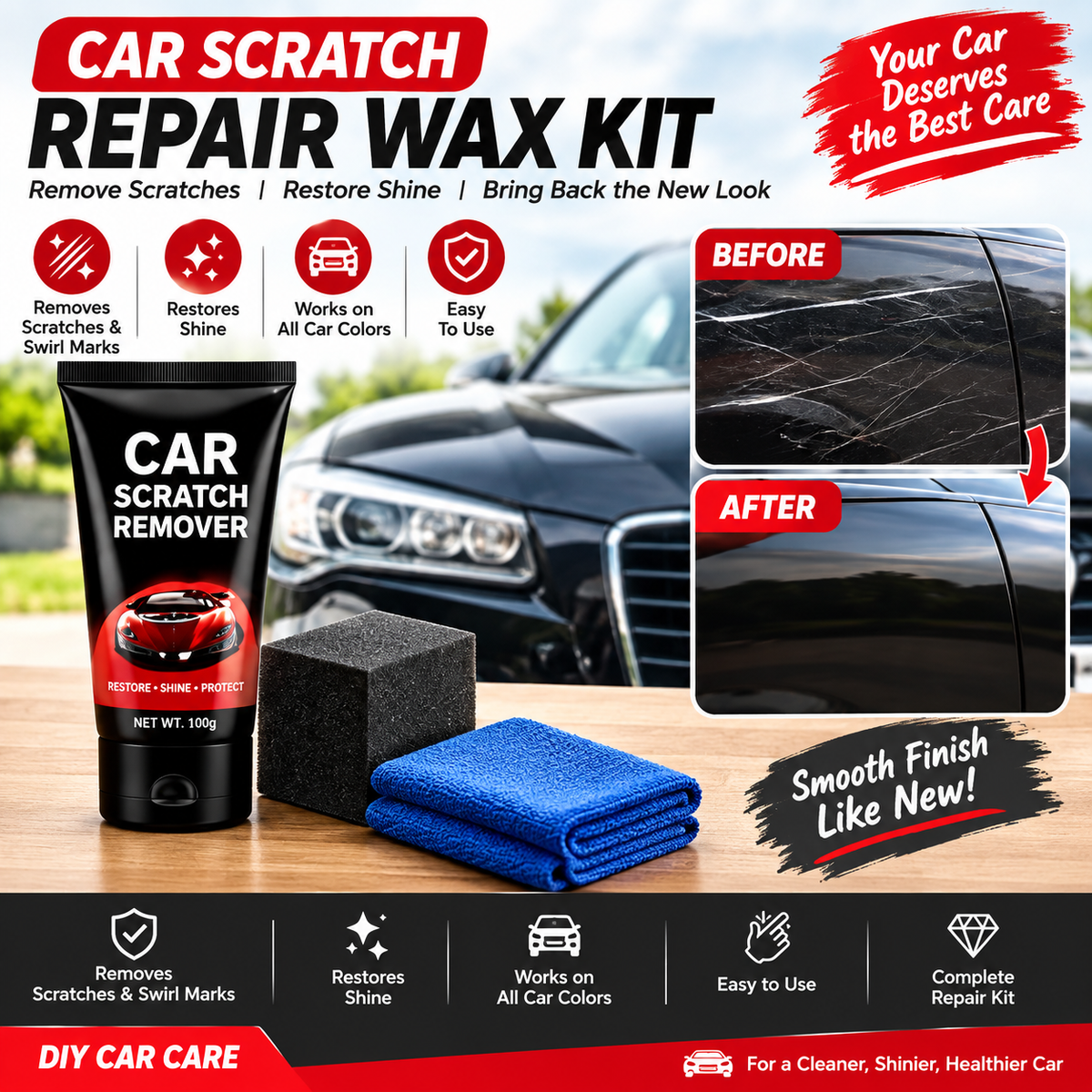 Car Scratch Repair Wax Kit – Scratch & Swirl Mark Remover