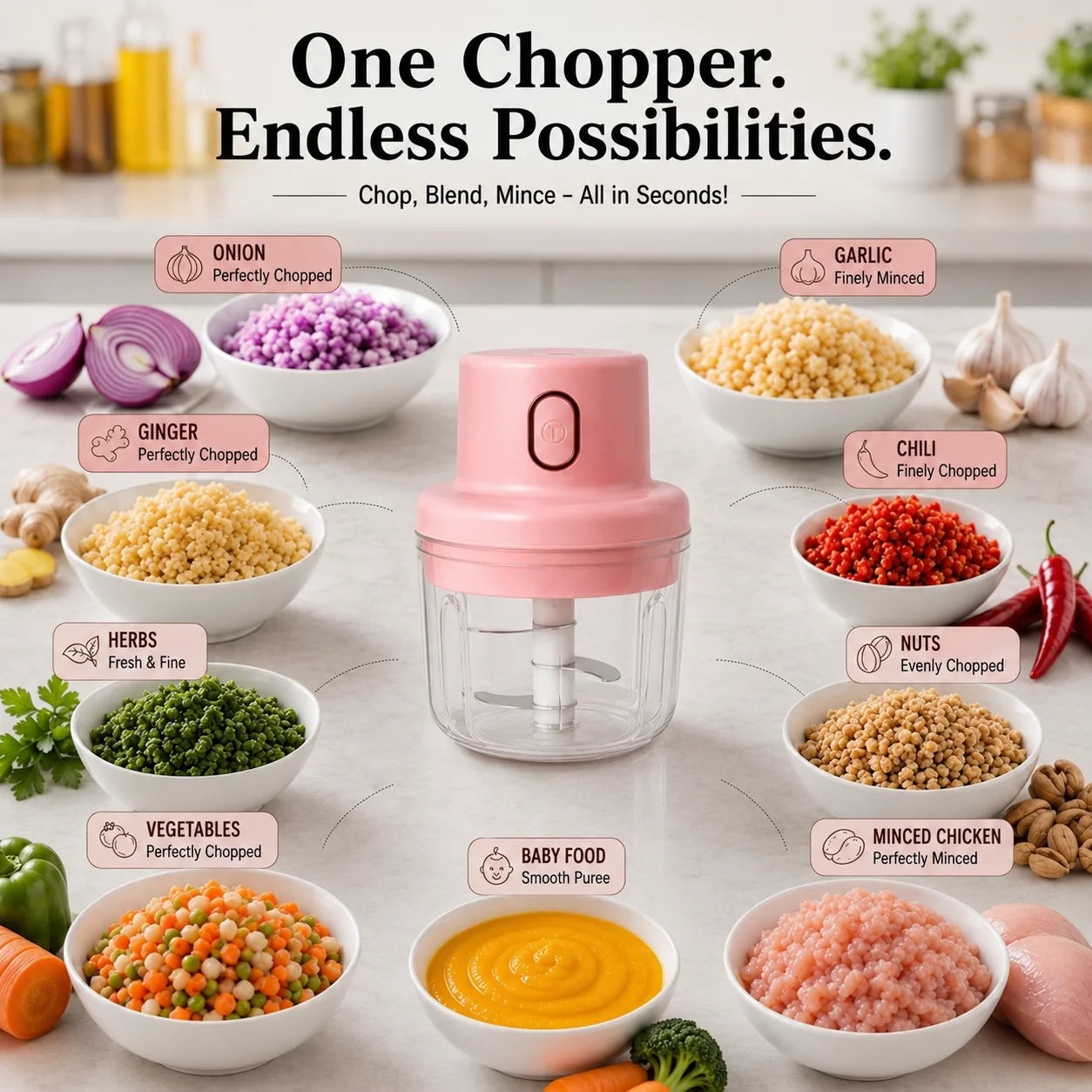 Electric Mini Food Chopper 250ML | Portable USB Rechargeable Small Food Processor for Kitchen | Vegetable and Fruit Cutter