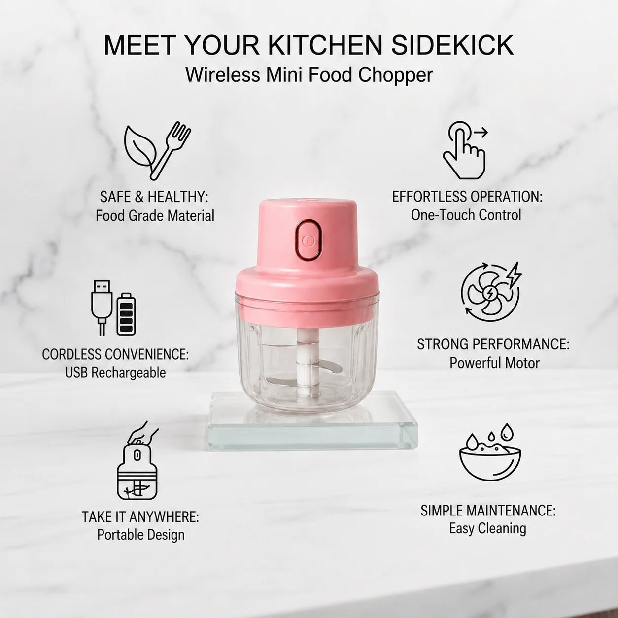 Electric Mini Food Chopper 250ML | Portable USB Rechargeable Small Food Processor for Kitchen | Vegetable and Fruit Cutter