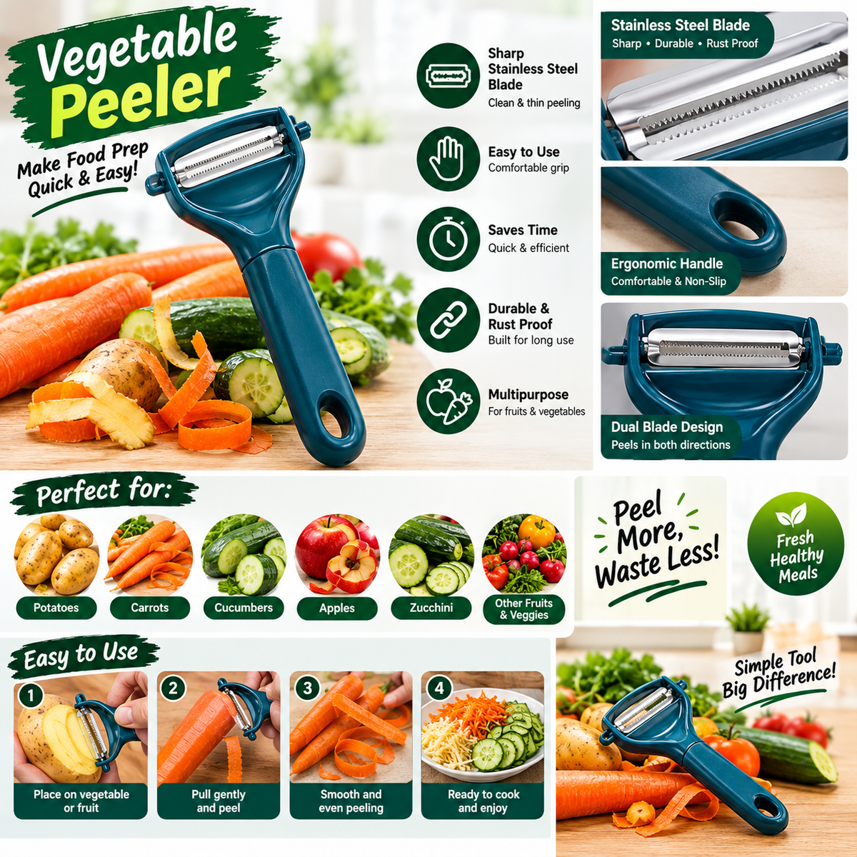 Vegetable Peeler – Sharp Stainless Steel Blade Kitchen Peeler